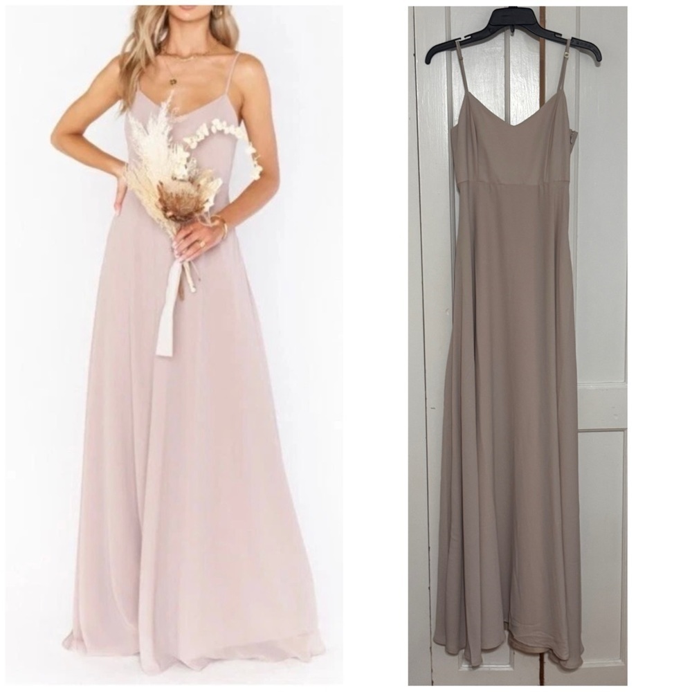 Show Me Your MuMu Faith Maxi Formal Bridesmaid Dress in Soft Beige Chiffon